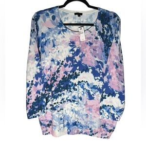 Talbots Cardigan Womens Large white blue pink & purple abstract floral print NWT